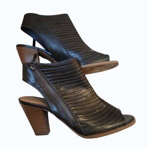 CHINESE LAUNDRY Gray Leather Zip Peep Toe Slingback High Heel Sandals - Like New